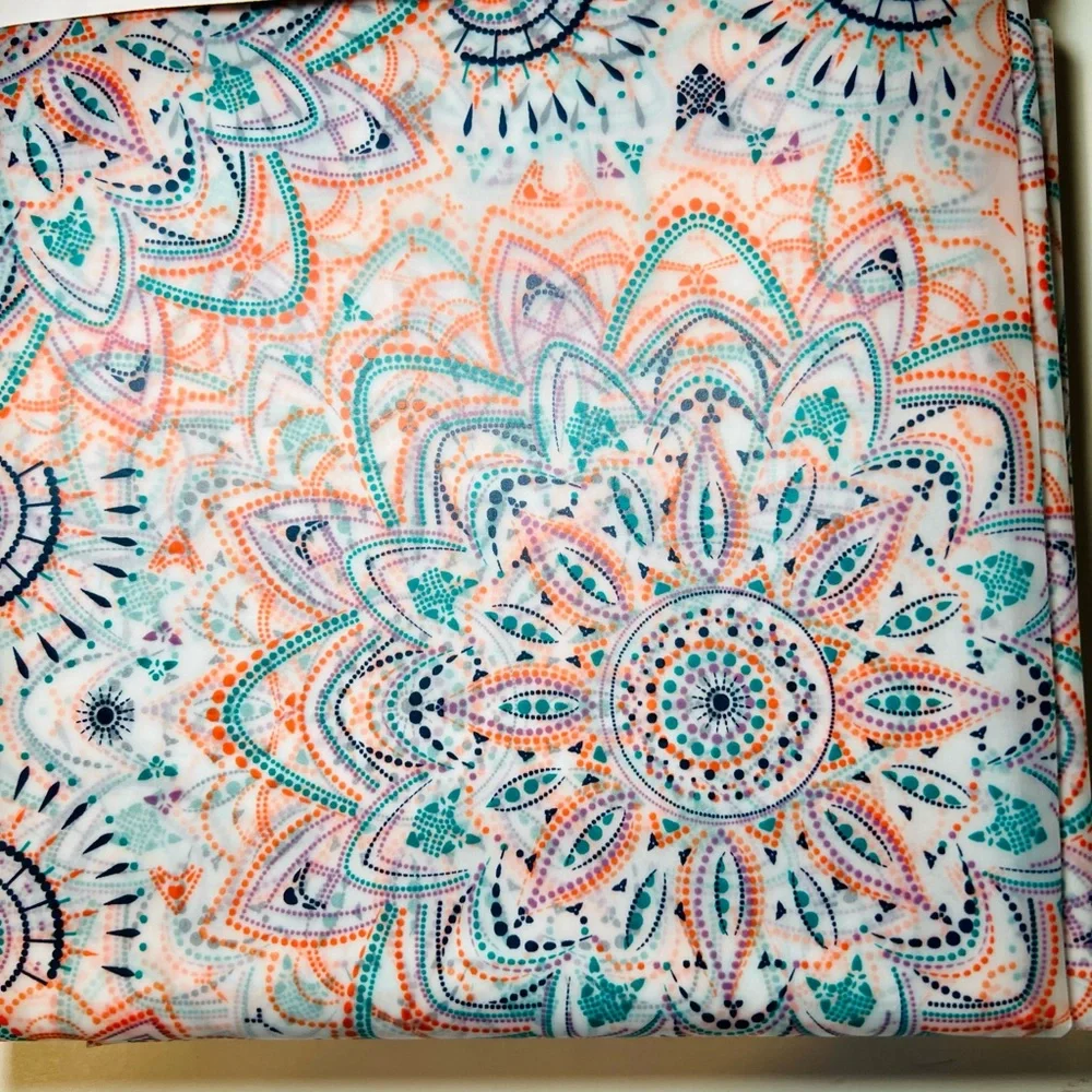 Mandala Peva Shower Curtain Teal, Coral & Navy Metal Grommets Kavala Collection